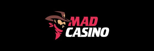 Mad Casino welcome offer banner on a laptop screen